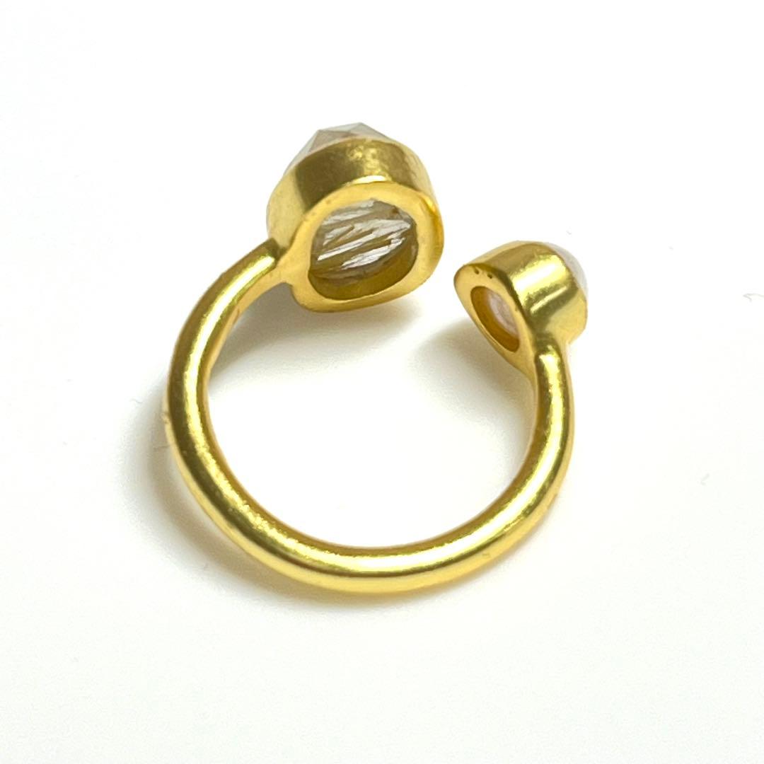 silver925 18kgp オープンリング〈ゴールドルチル、パール〉　指輪