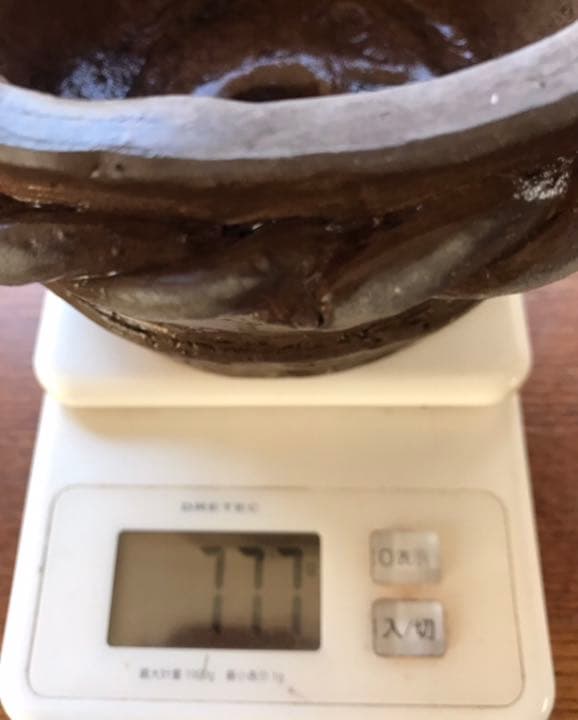 盆栽鉢　時代手捻り一点物小品盆栽鉢杉浦16x9cm777g