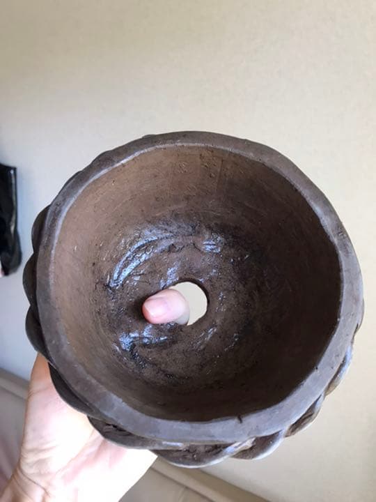 盆栽鉢　時代手捻り一点物小品盆栽鉢杉浦16x9cm777g