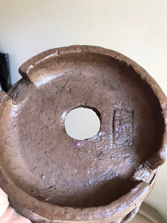 盆栽鉢　時代手捻り一点物小品盆栽鉢杉浦16x9cm777g