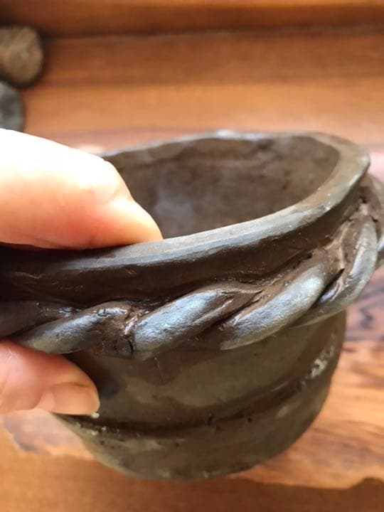 盆栽鉢　時代手捻り一点物小品盆栽鉢杉浦16x9cm777g
