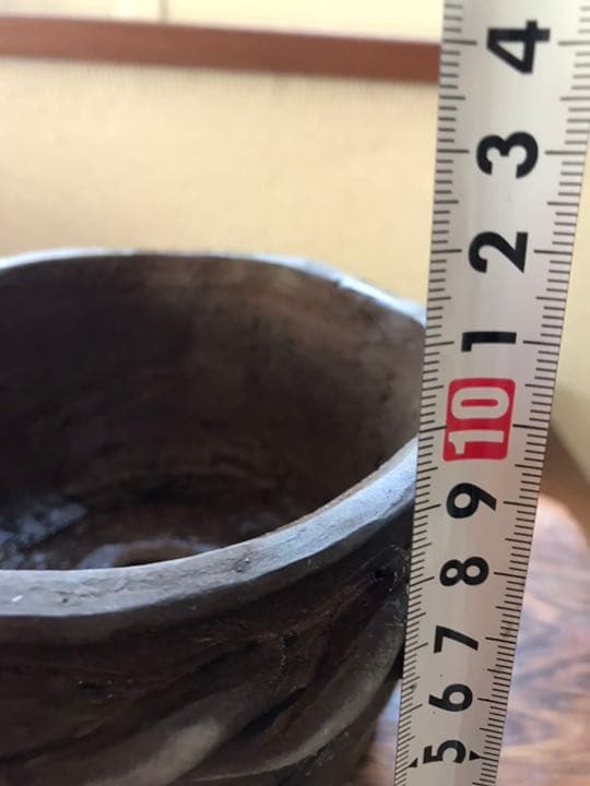 盆栽鉢　時代手捻り一点物小品盆栽鉢杉浦16x9cm777g