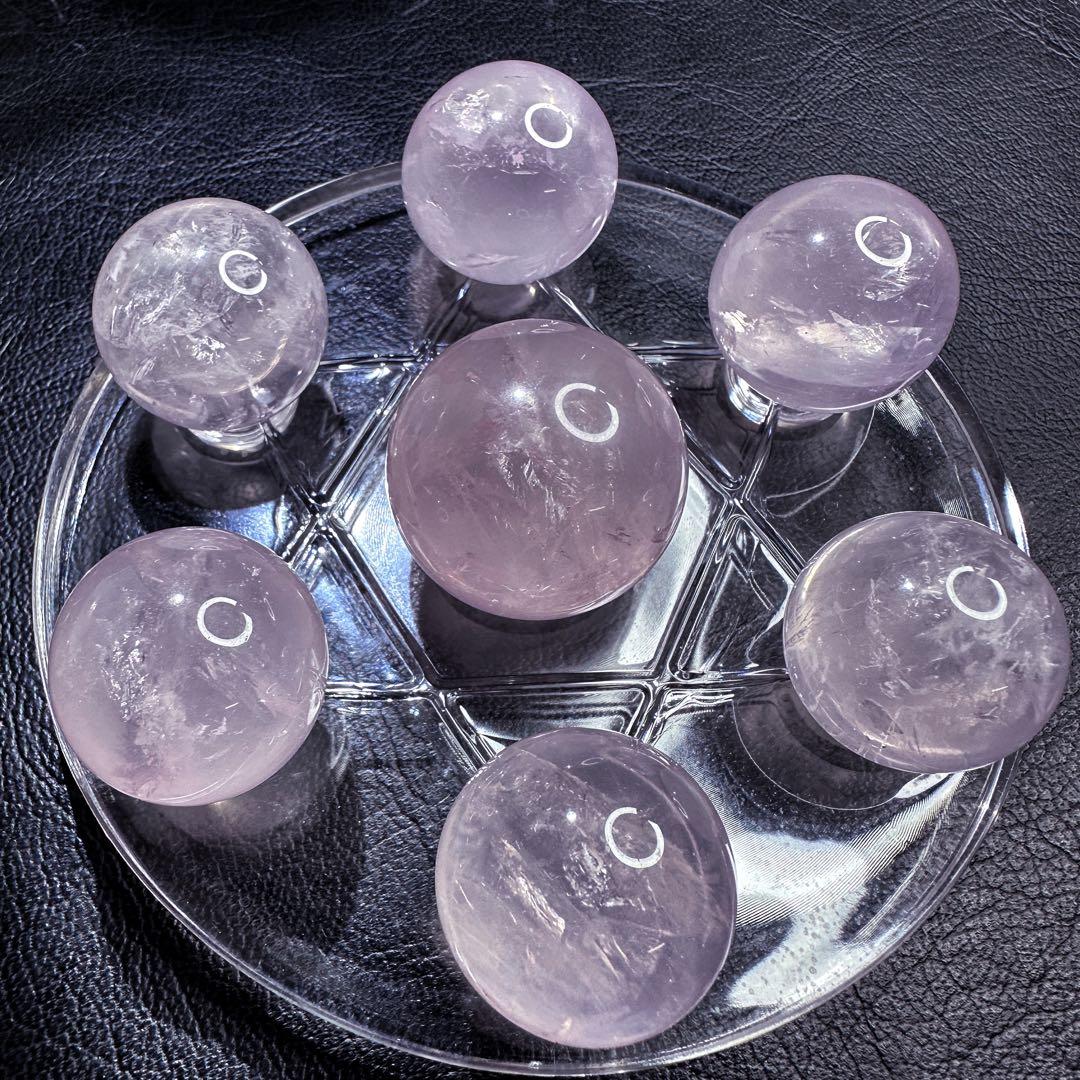 七星陣【恋愛成就♡】ピンク超美麗レインボー☆ローズクォーツスフィア丸玉A1186