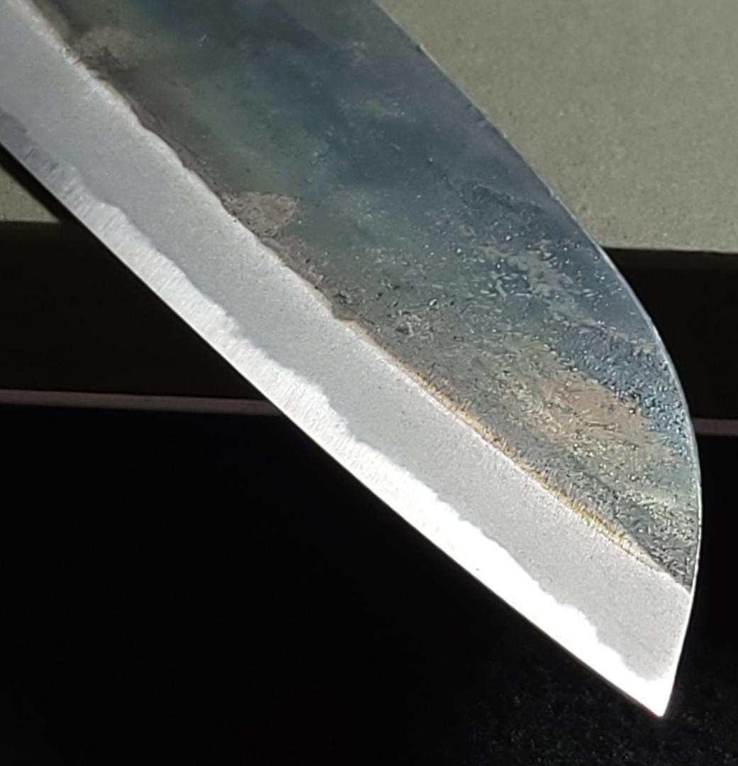 白紙1号 黒打 三徳包丁 180㎜ #1324 焼栗柄 月光作