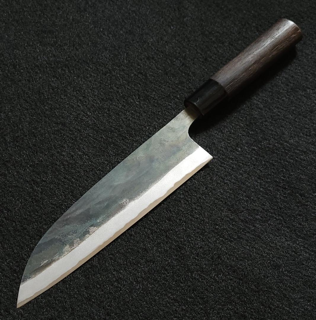 白紙1号 黒打 三徳包丁 180㎜ #1324 焼栗柄 月光作