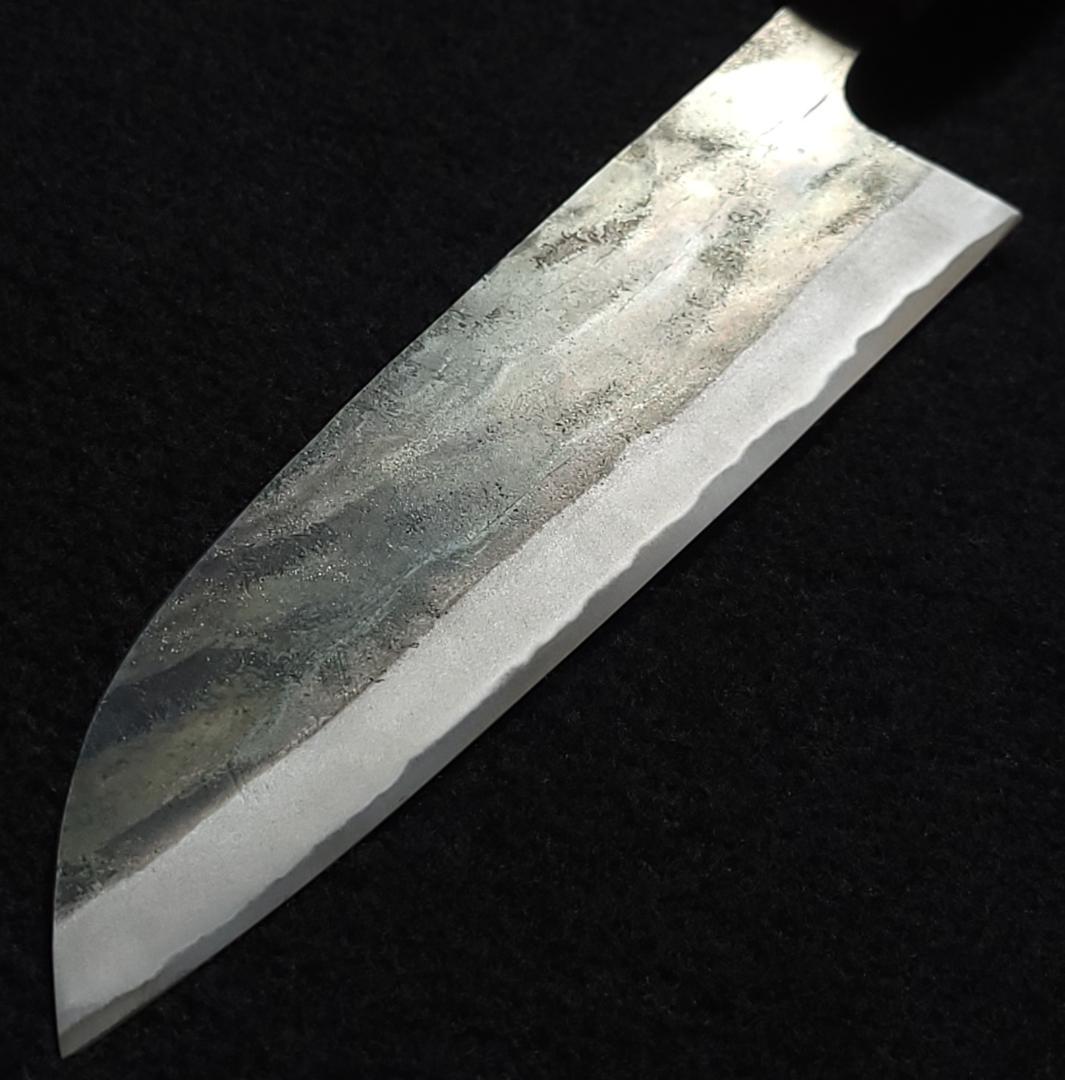 白紙1号 黒打 三徳包丁 180㎜ #1324 焼栗柄 月光作