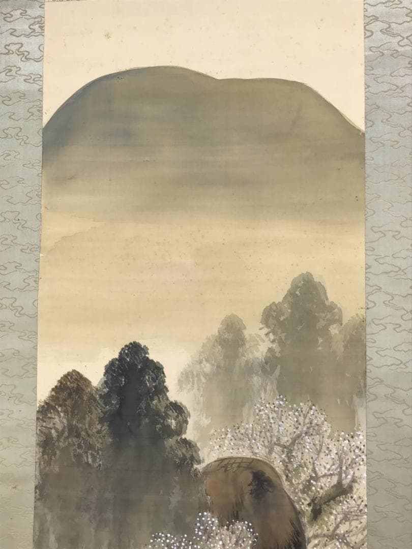 真作/浅見香城/梅咲之里図/梅花山水/春山水図/花図/掛軸/名家伝来/AE-95