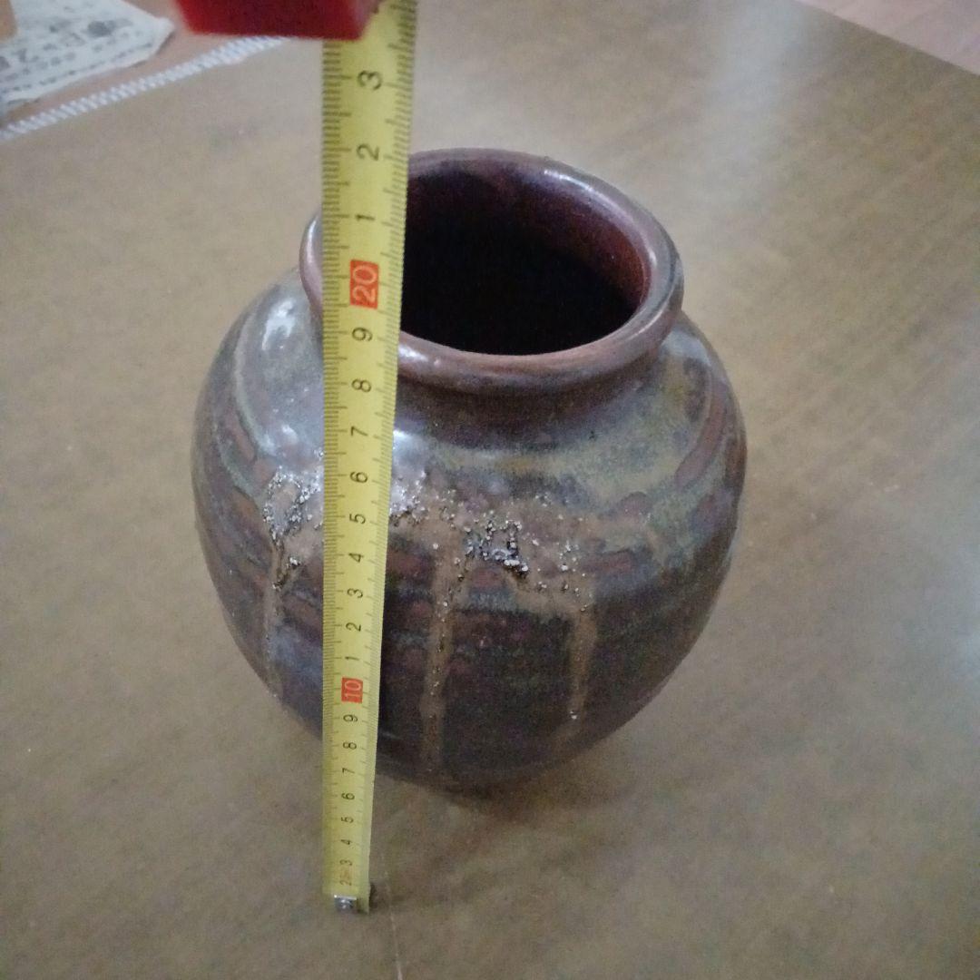 昭和期 丹波焼風 花瓶 壺 18cm 作家印あり 陶印在り 焼締 花入れ