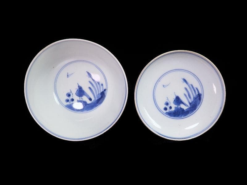 古伊万里　染錦　河骨紋の図　広東型　蓋茶碗　５客　C859AS-CEw