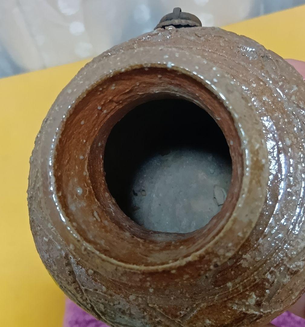 骨董品 信楽焼 蹲 花入 瑞峯造 共箱付 杉本瑞峯 茶道具 壁掛け花器 檜垣文