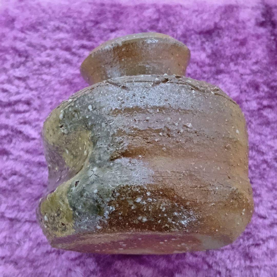 骨董品 信楽焼 蹲 花入 瑞峯造 共箱付 杉本瑞峯 茶道具 壁掛け花器 檜垣文