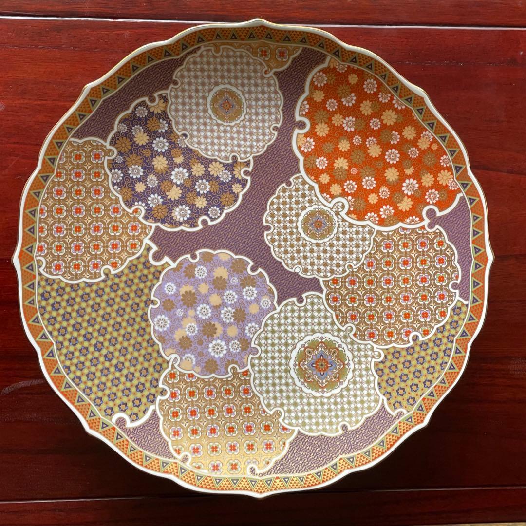 新品　前畑陶器　庫山窯　金彩七宝紋尺皿　飾皿