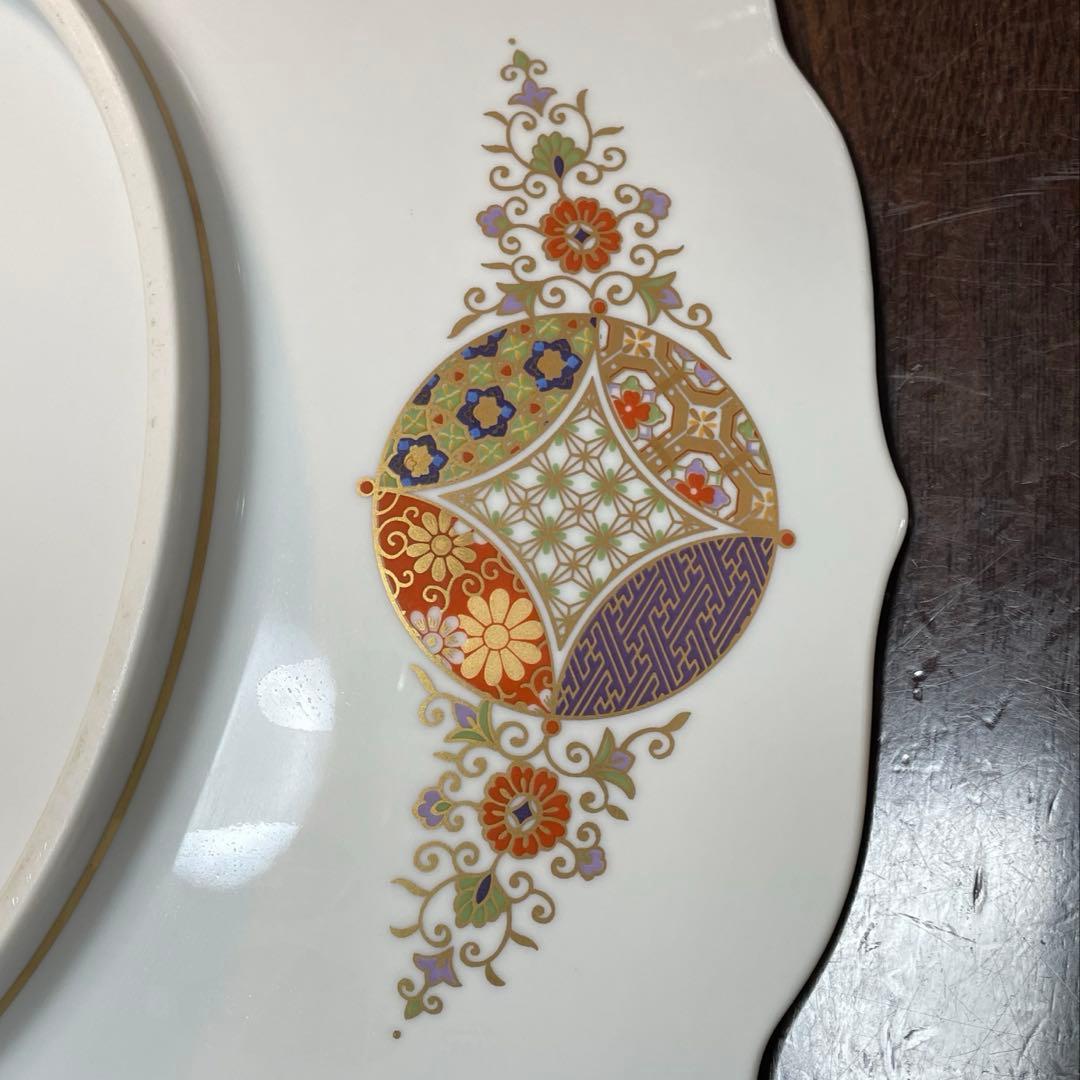 新品　前畑陶器　庫山窯　金彩七宝紋尺皿　飾皿