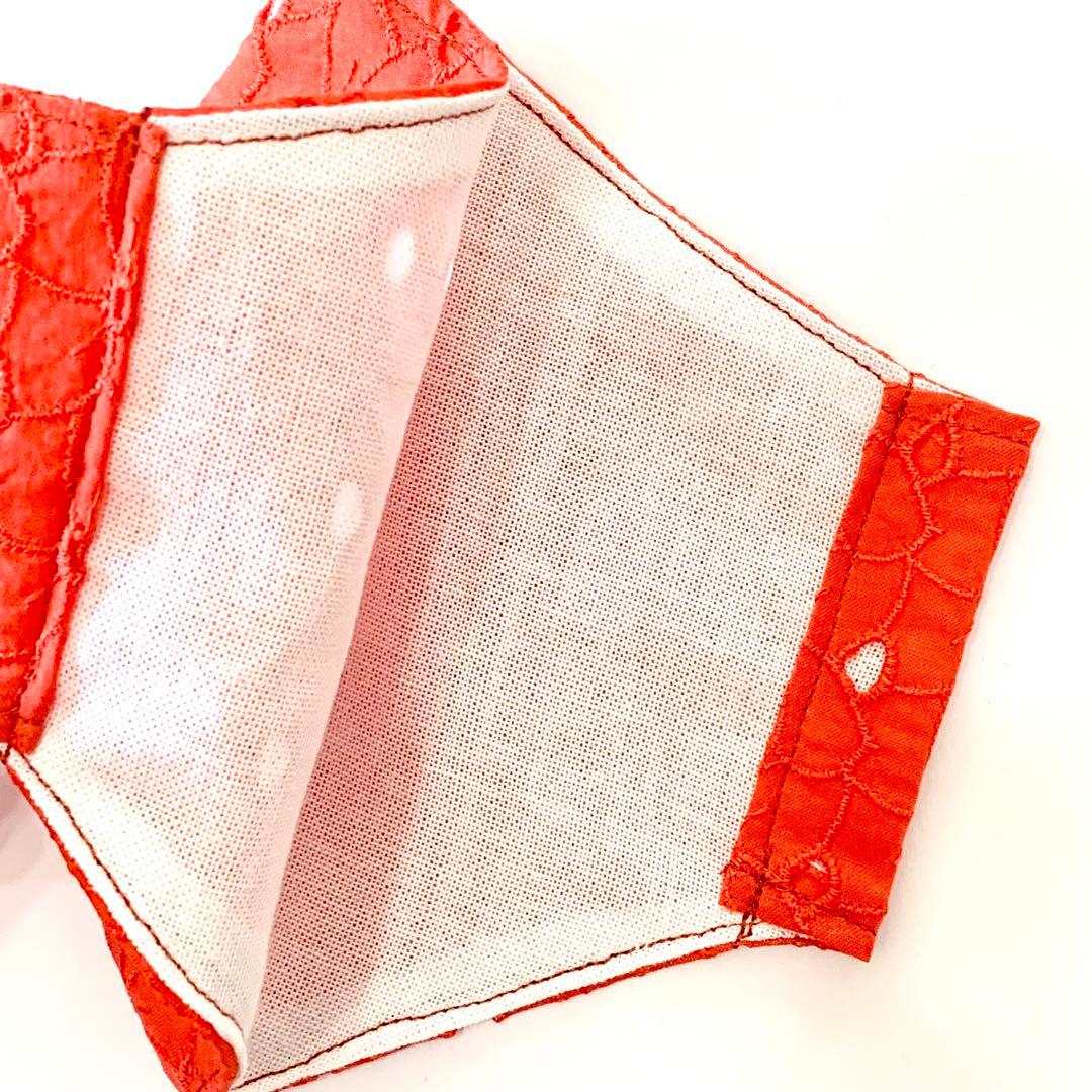 No.562 オーダーマスク　ハンドメイド　マスク　コットンレース　朱色