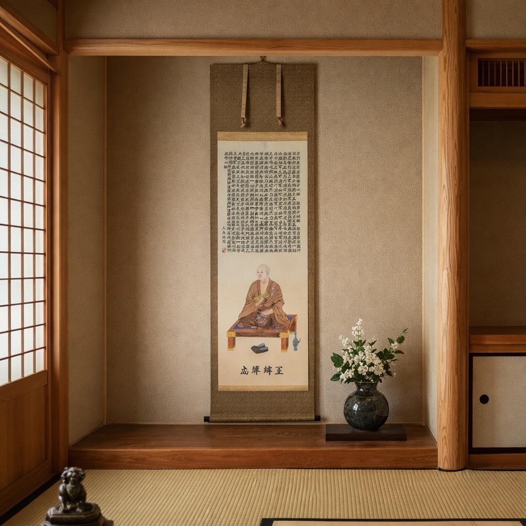 【真作】掛軸　竹田玉舟　般若心経　僧形坐像　心経写経　共箱入　V131