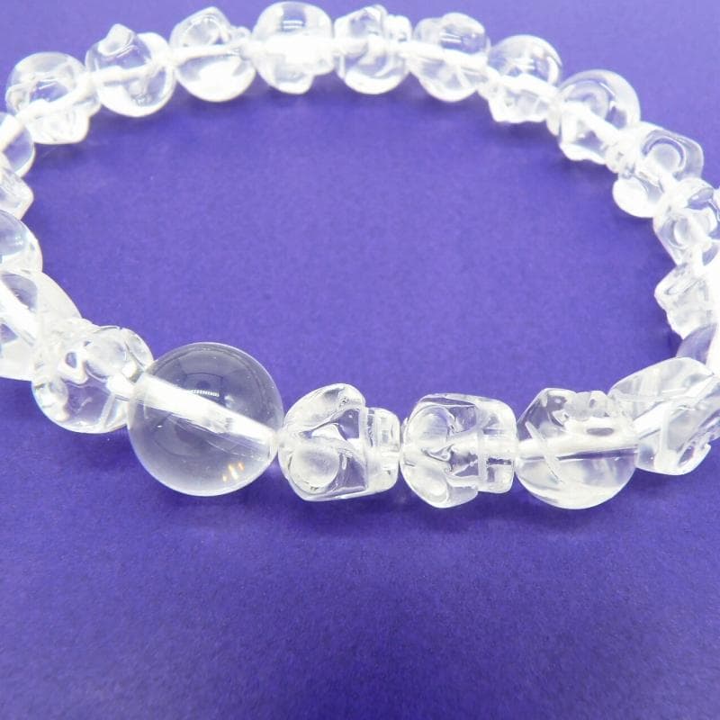 蔵出し特価京都製造上彫り腕輪念珠★本水晶 骸骨彫り★手彫りドクロ 桐箱付き