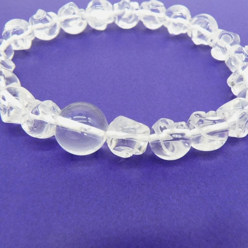 蔵出し特価京都製造上彫り腕輪念珠★本水晶 骸骨彫り★手彫りドクロ 桐箱付き