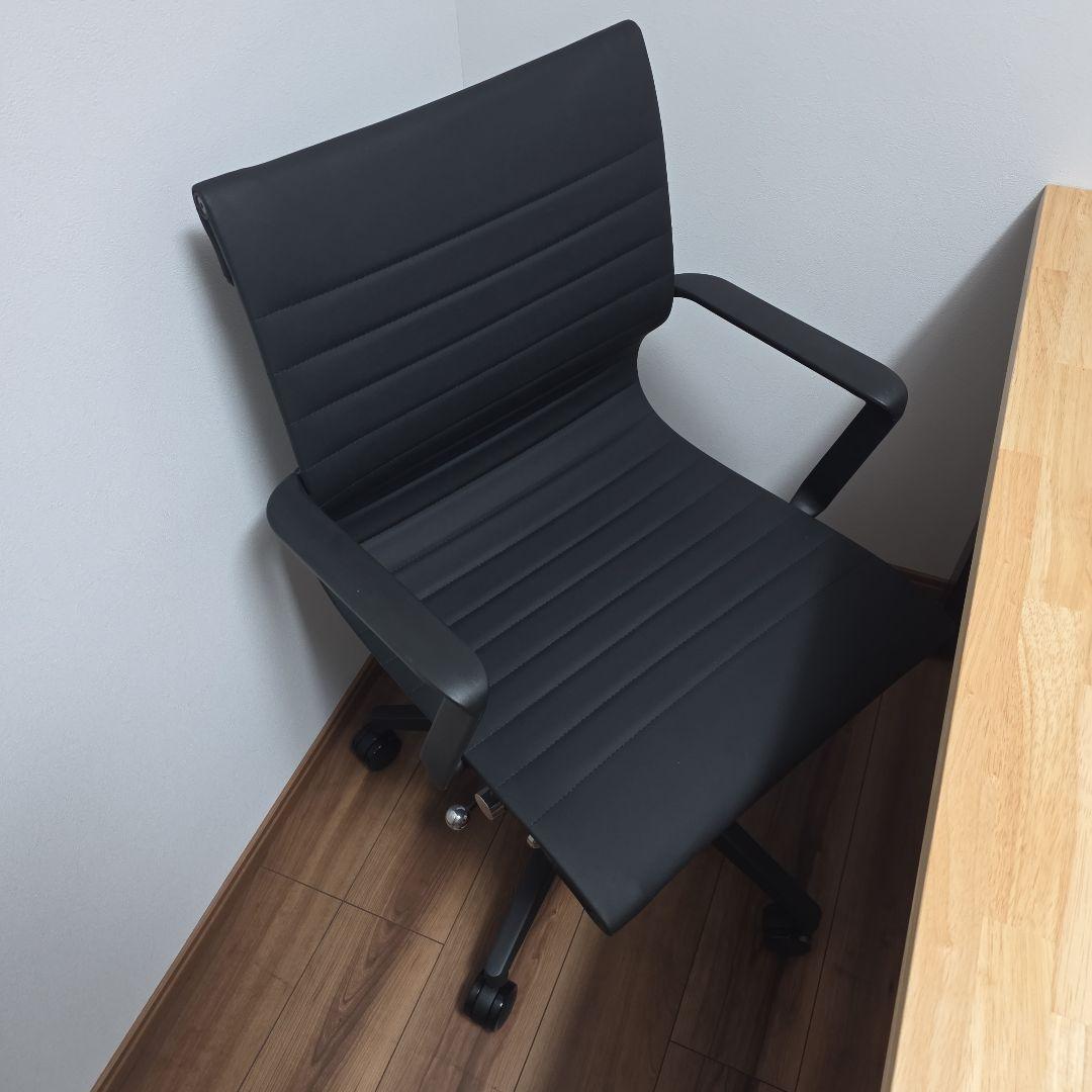 2番 ストライプデザイン デスクチェア オールブラック ①＋②セット売り