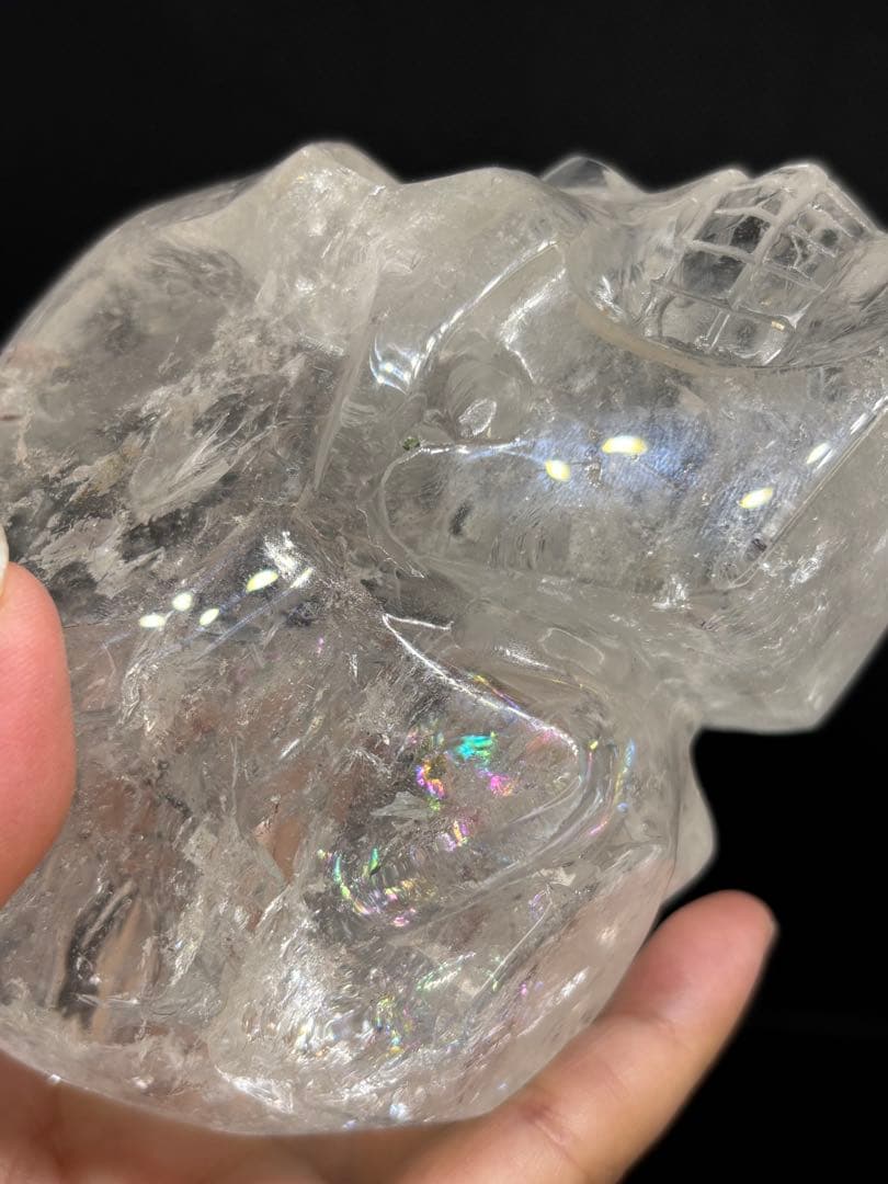 早い者勝ち‼️高品質✨水晶スカル　虹入り　骸骨　置物　値下げ不可