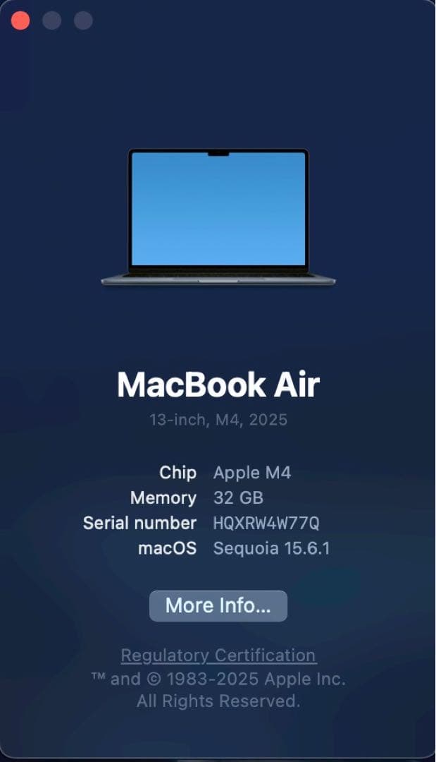 AppleMacBookAir 2025 M4 32GB/1TB スペースグレー