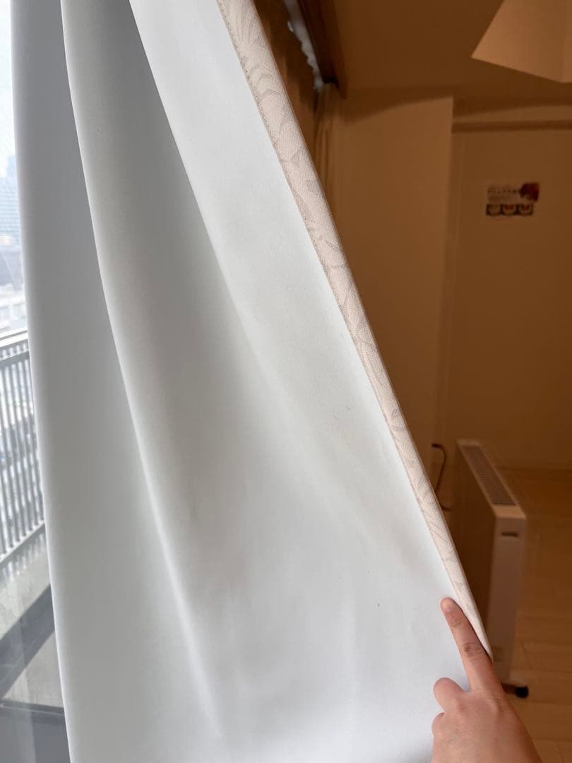 美品＜北欧モダンな小鳥と花柄＞　1級遮光カーテン　横335cm＊縦200cm