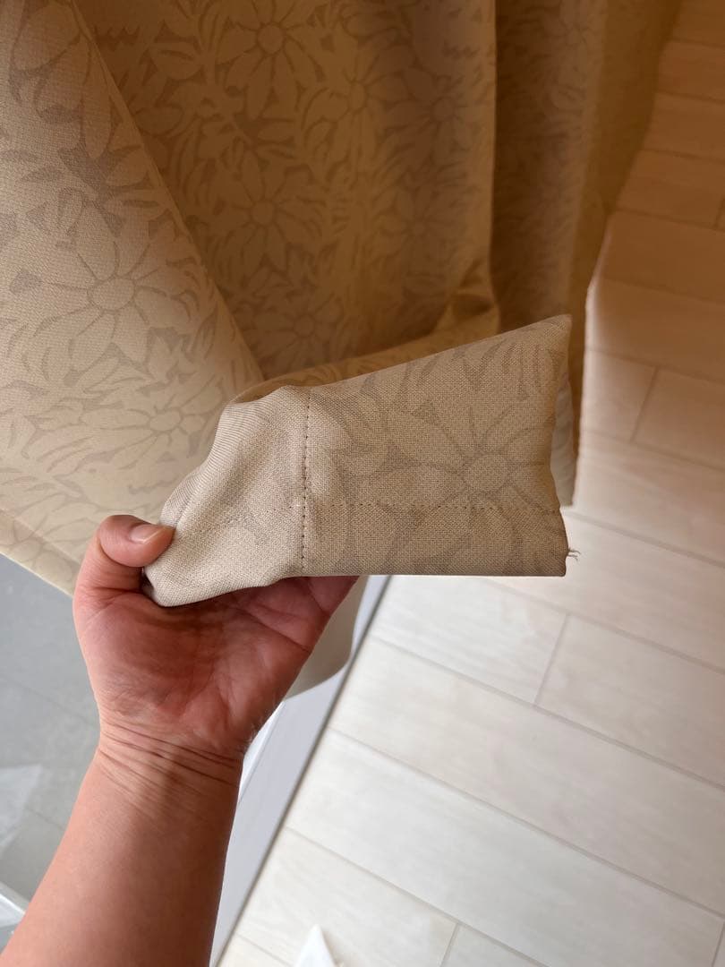 美品＜北欧モダンな小鳥と花柄＞　1級遮光カーテン　横335cm＊縦200cm