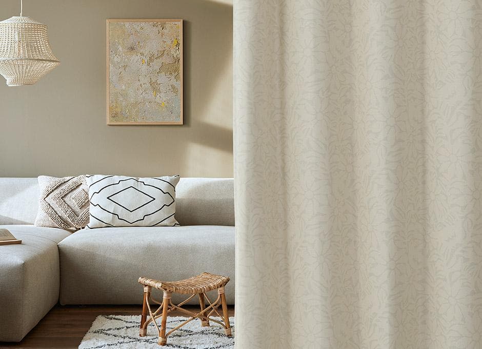 美品＜北欧モダンな小鳥と花柄＞　1級遮光カーテン　横335cm＊縦200cm