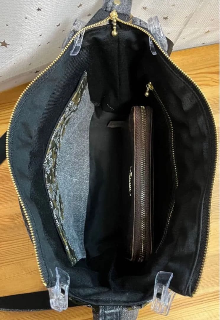 グレーデニムリメイクバッグ（M）No.993☆ショルダーバッグ　斜めがけバッグ