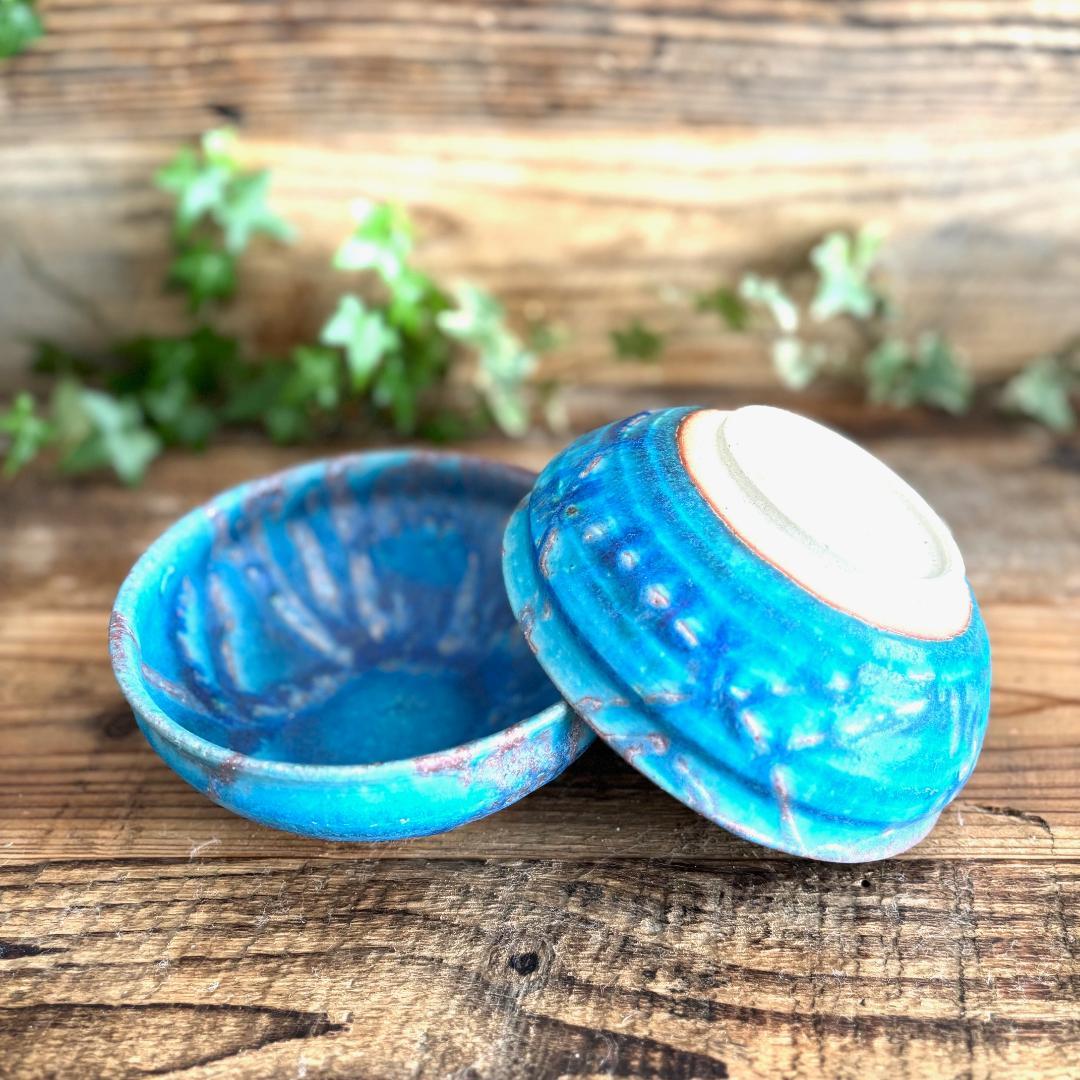 露草 丸鉢 ターコイズブルー 浅鉢 煮物鉢 2個セット 信楽焼