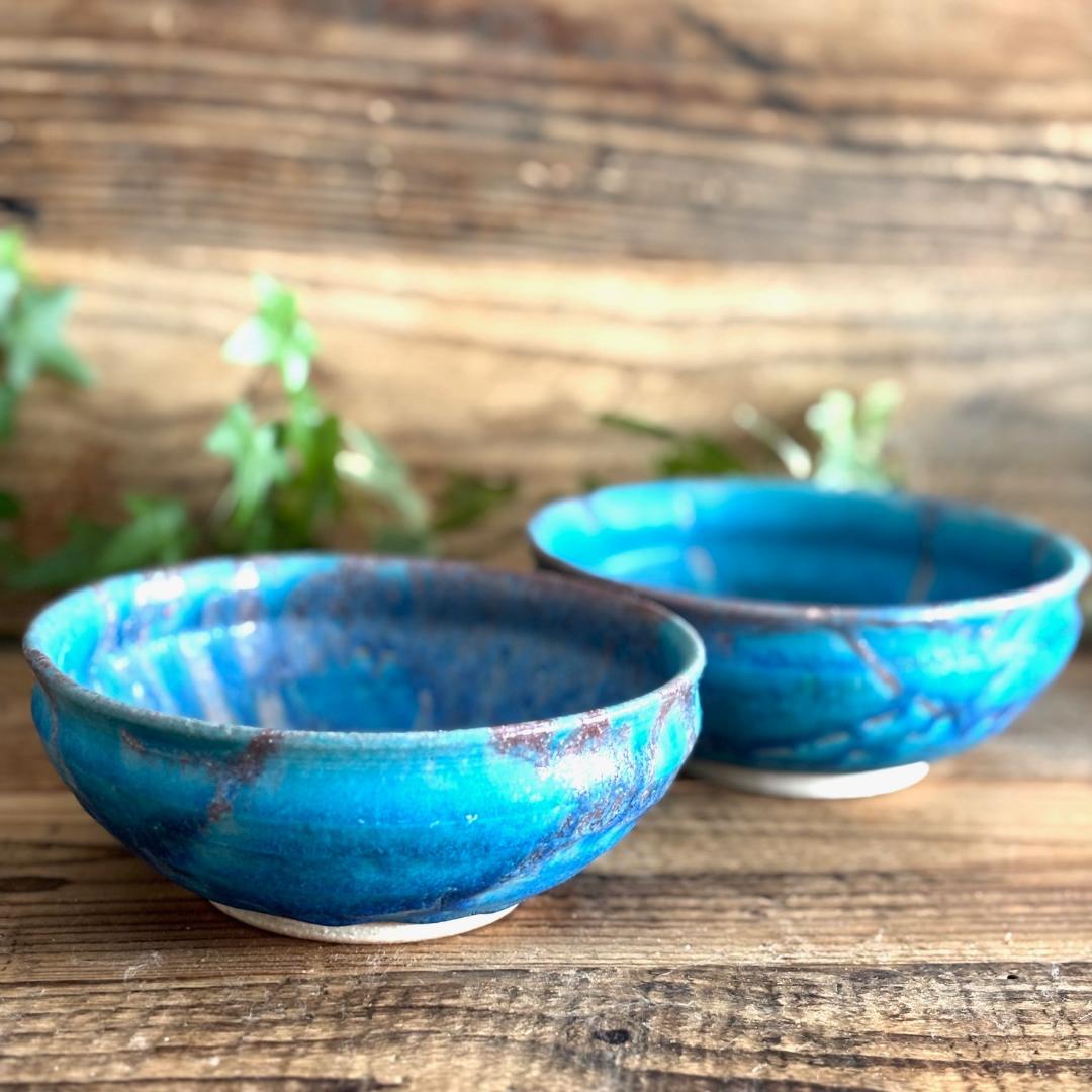 露草 丸鉢 ターコイズブルー 浅鉢 煮物鉢 2個セット 信楽焼