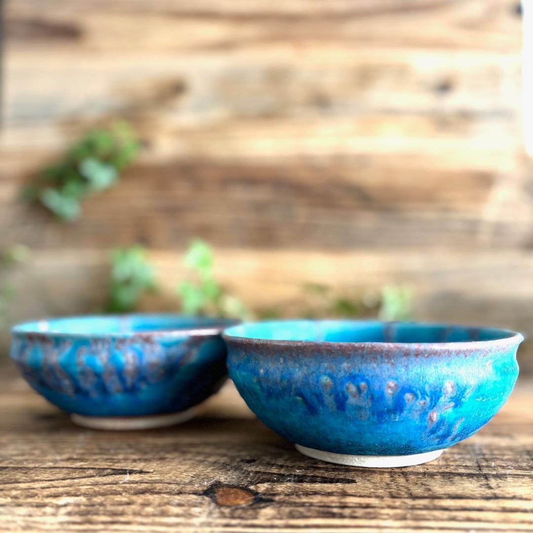 露草 丸鉢 ターコイズブルー 浅鉢 煮物鉢 2個セット 信楽焼