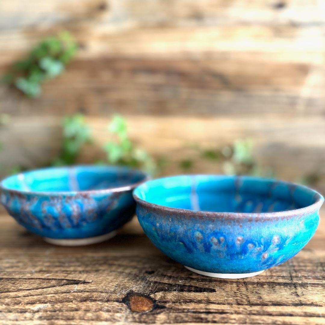 露草 丸鉢 ターコイズブルー 浅鉢 煮物鉢 2個セット 信楽焼