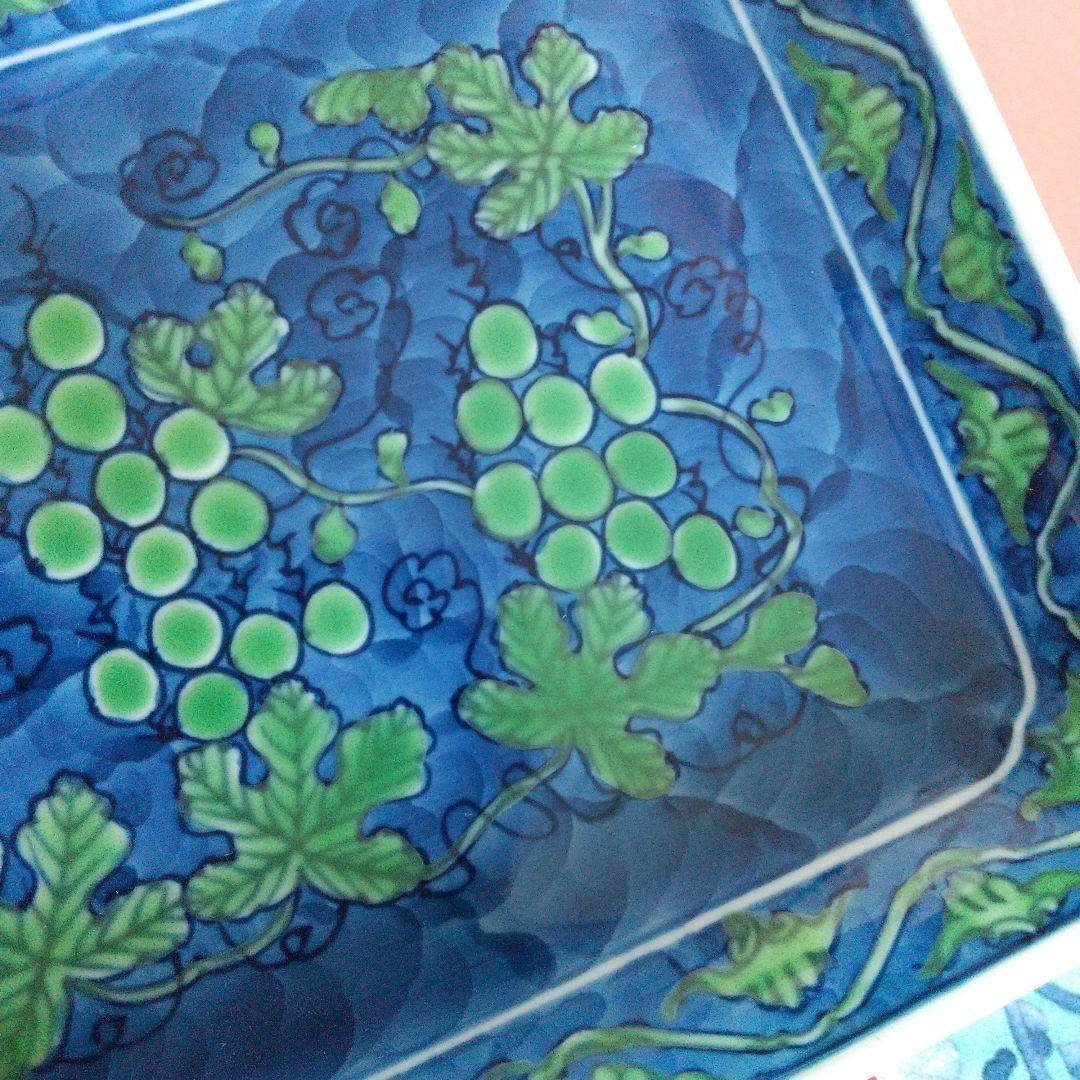 源右衛門窯⭐️緑彩葡萄絵 の角銘々皿