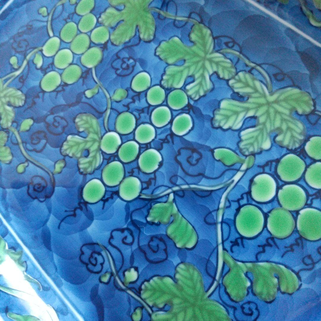 源右衛門窯⭐️緑彩葡萄絵 の角銘々皿