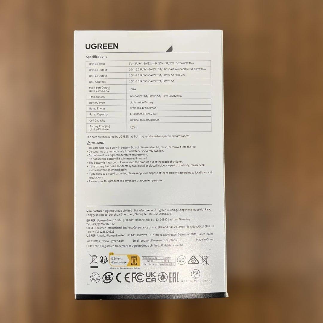 510689 UGREEN Nexode モバイルバッテリー 20000mAh