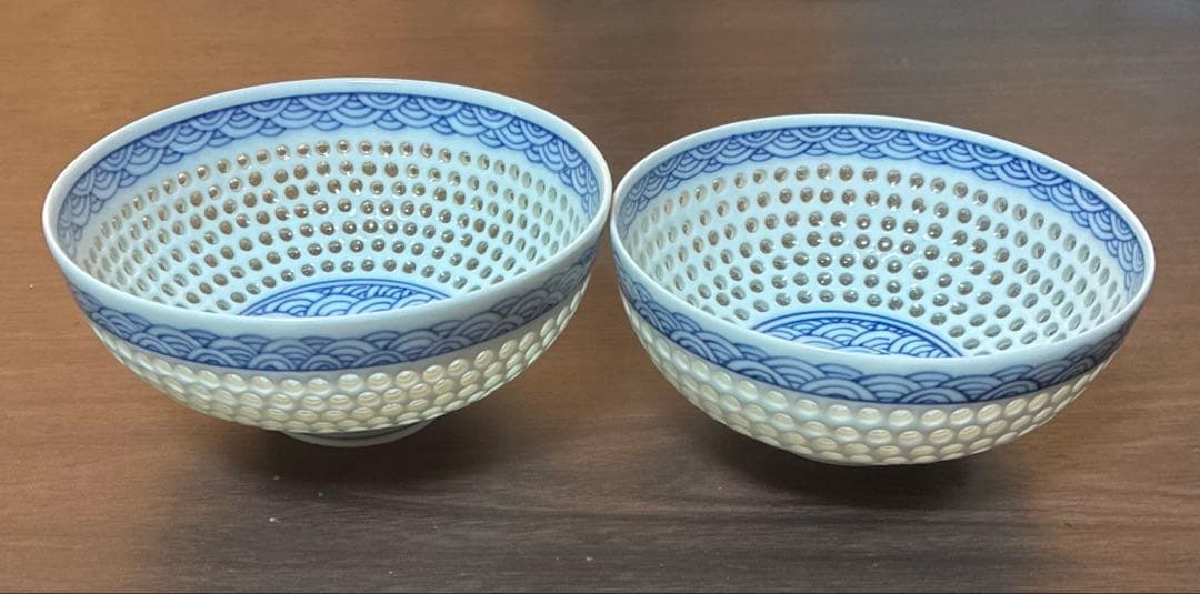波佐見焼　丹心窯　水晶彫 水晶青海波　夫婦茶碗　和食器