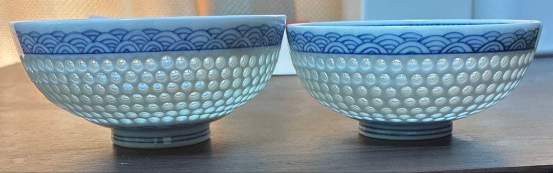 波佐見焼　丹心窯　水晶彫 水晶青海波　夫婦茶碗　和食器