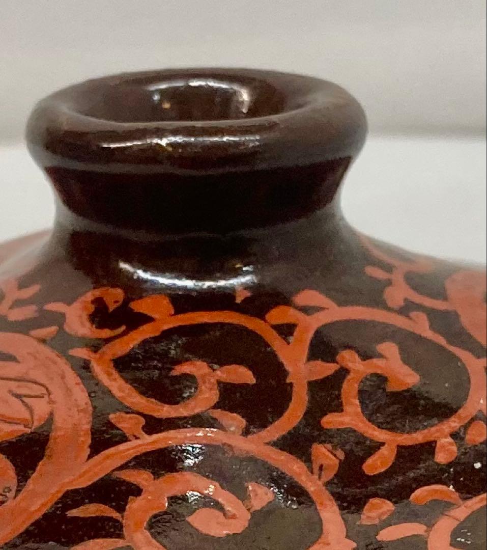 B595s 三つ葉葵紋唐草油壷　髪油　一輪挿　骨董陶器