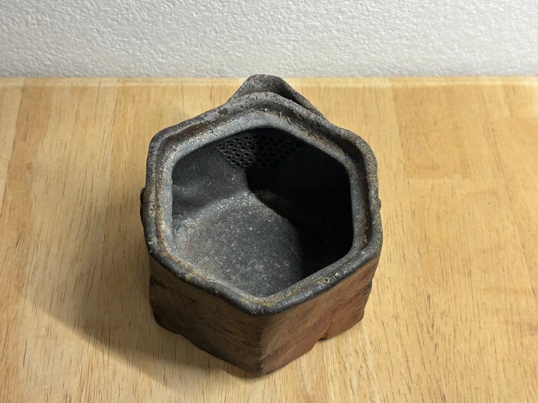 119. 備前焼 宝瓶 登り窯 梅 6角 手びねり 急須