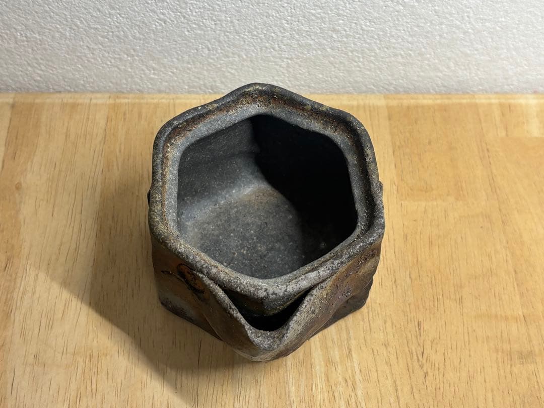 119. 備前焼 宝瓶 登り窯 梅 6角 手びねり 急須