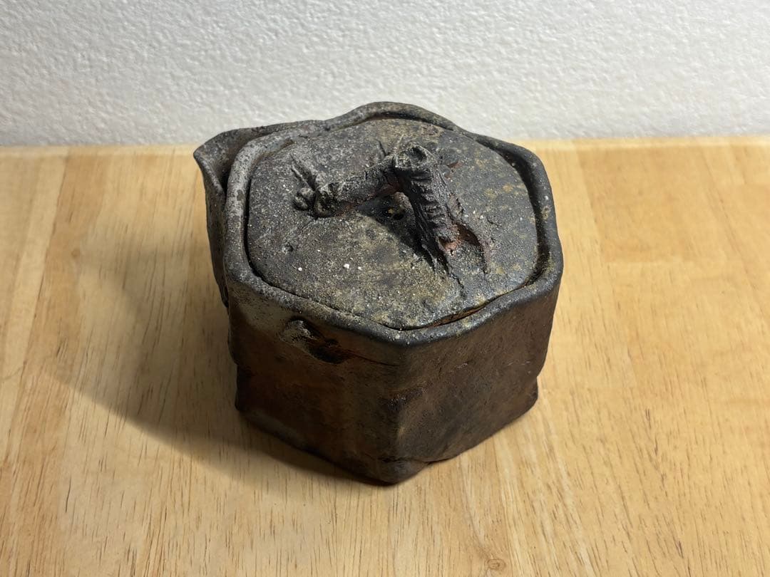 119. 備前焼 宝瓶 登り窯 梅 6角 手びねり 急須