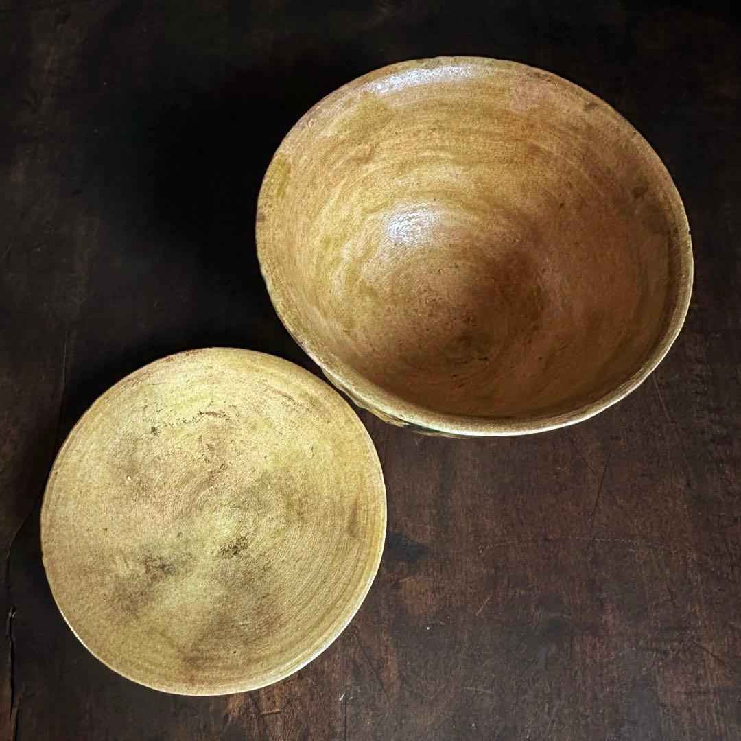 【レア！】 珉平焼 三彩 蓋碗 蓋茶碗 龍獅子陽刻 B