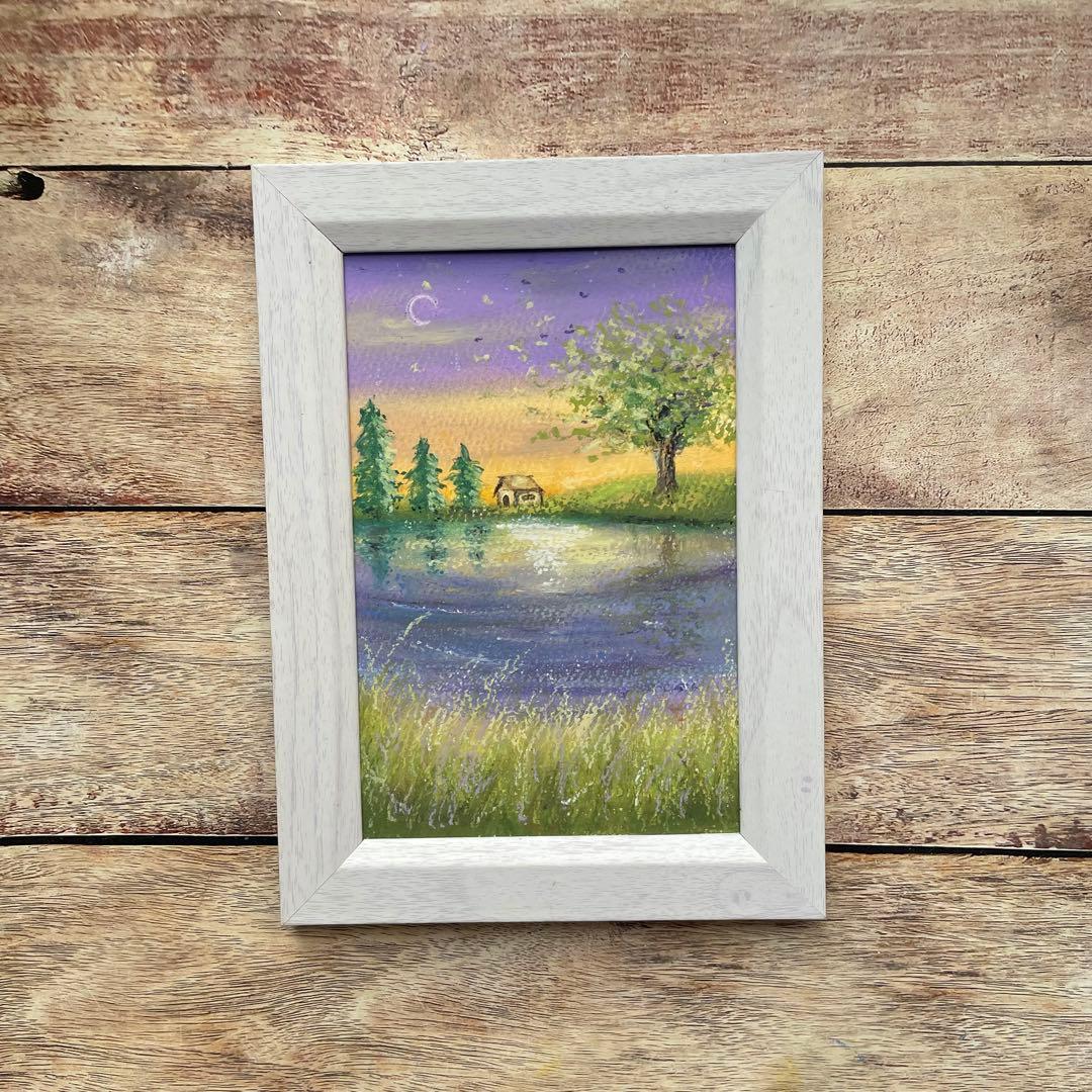 オイルパステル画　アクリル画　魔法にかかった場所No.5 お取り置き品　3点