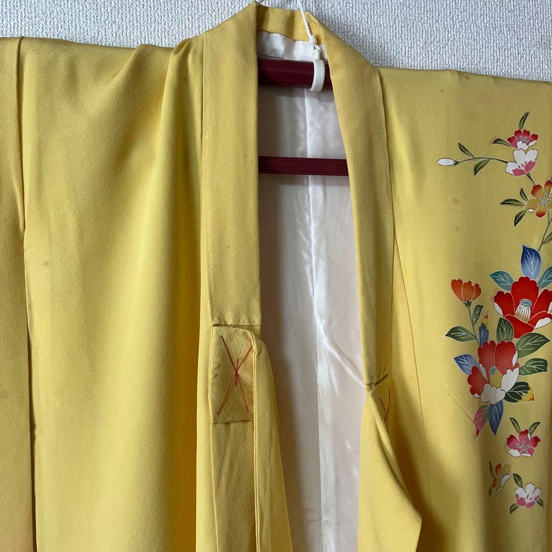 七五三　5歳　7歳　黄色　生絹　花柄　フルセットアンティーク