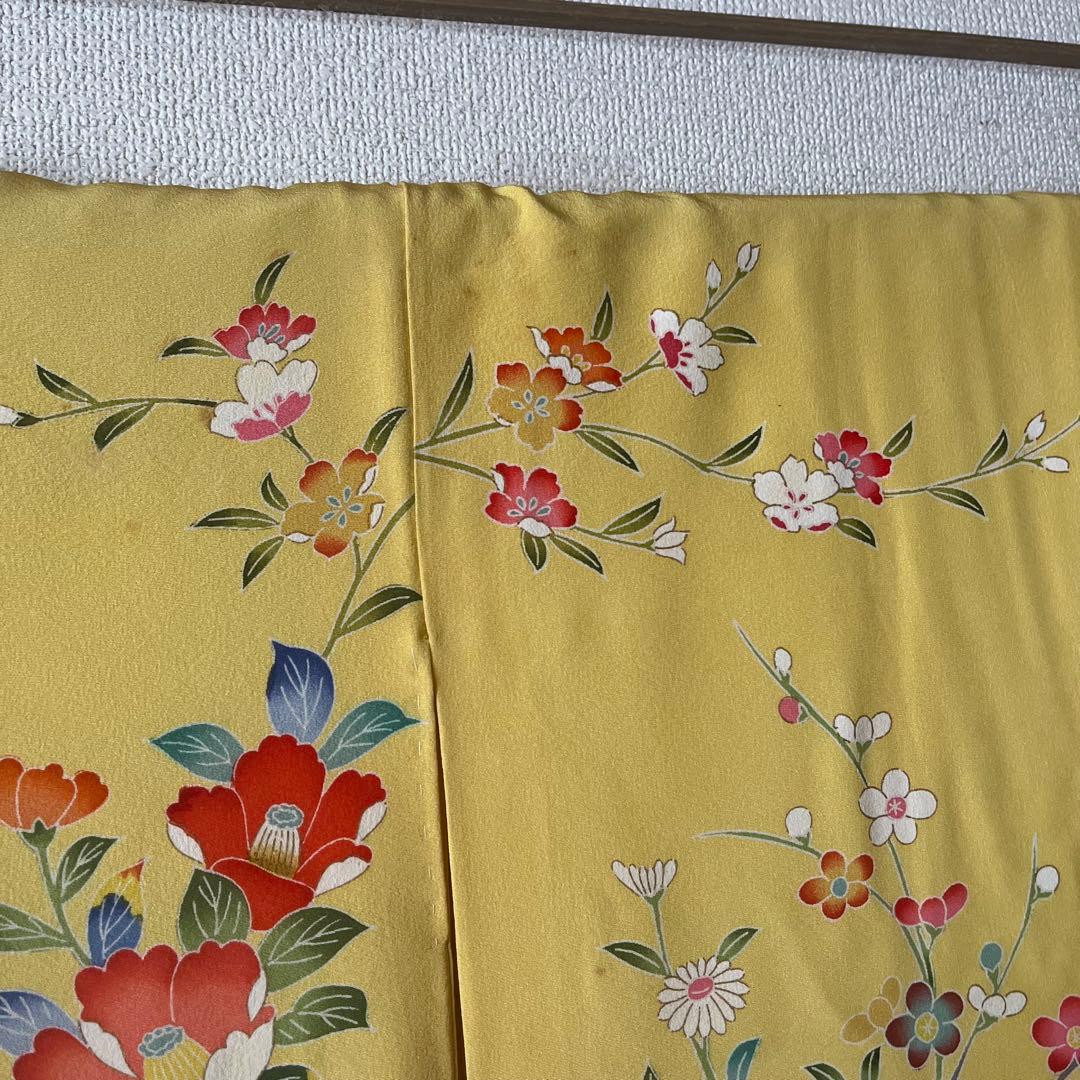 七五三　5歳　7歳　黄色　生絹　花柄　フルセットアンティーク