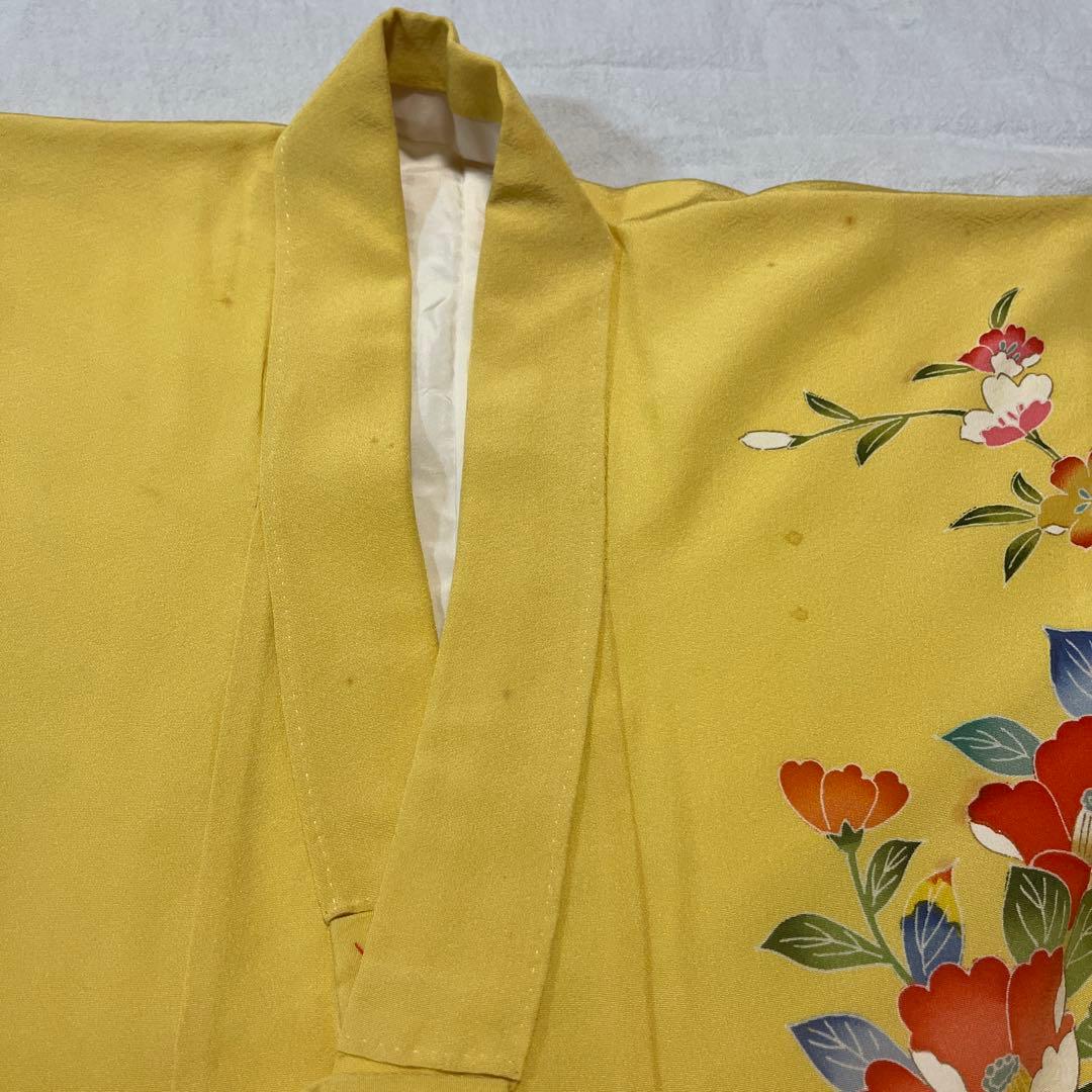 七五三　5歳　7歳　黄色　生絹　花柄　フルセットアンティーク