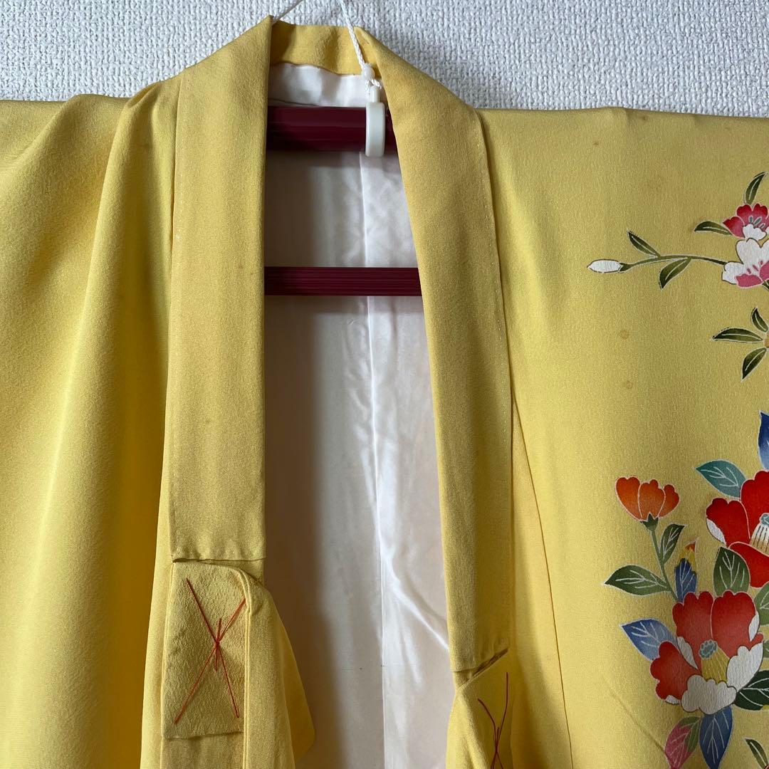 七五三　5歳　7歳　黄色　生絹　花柄　フルセットアンティーク
