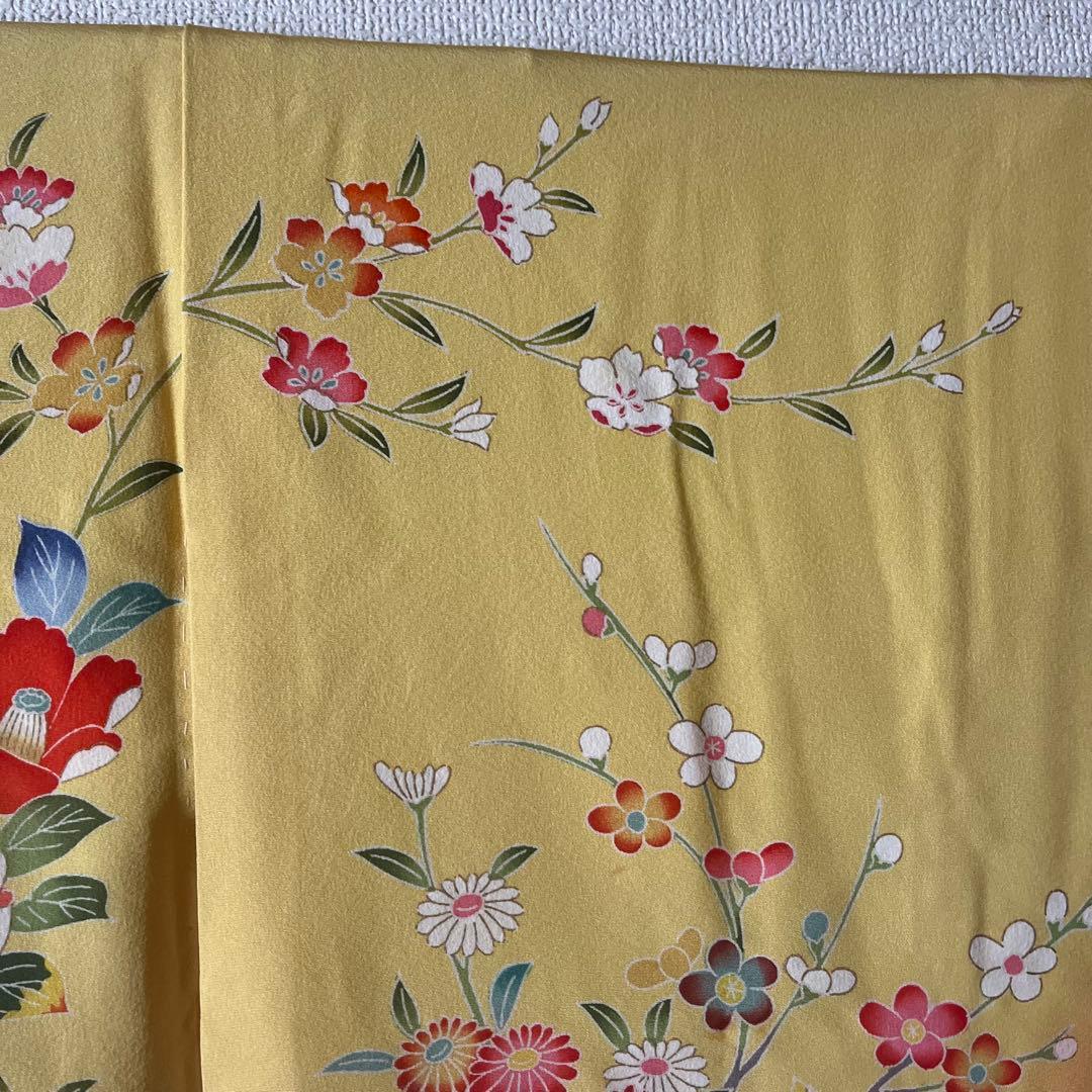 七五三　5歳　7歳　黄色　生絹　花柄　フルセットアンティーク