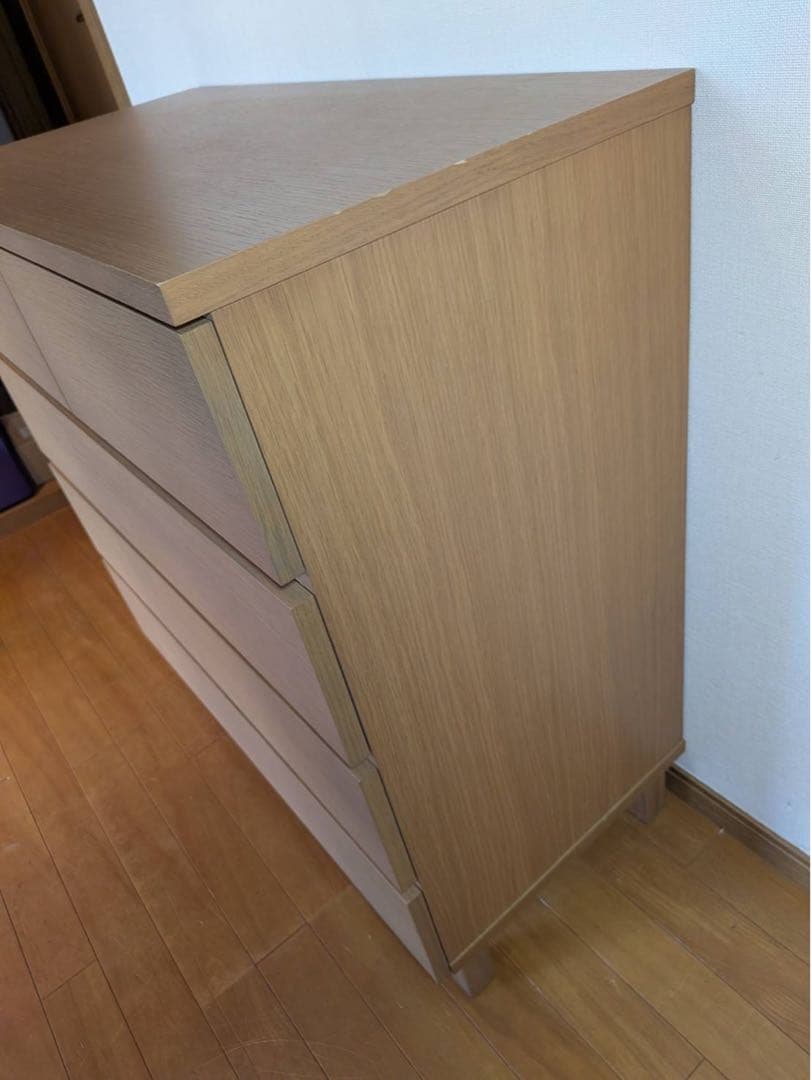 ■送料込■無印 木製チェスト 4段ワイド オーク 衣類収納 廃盤 タンス 棚