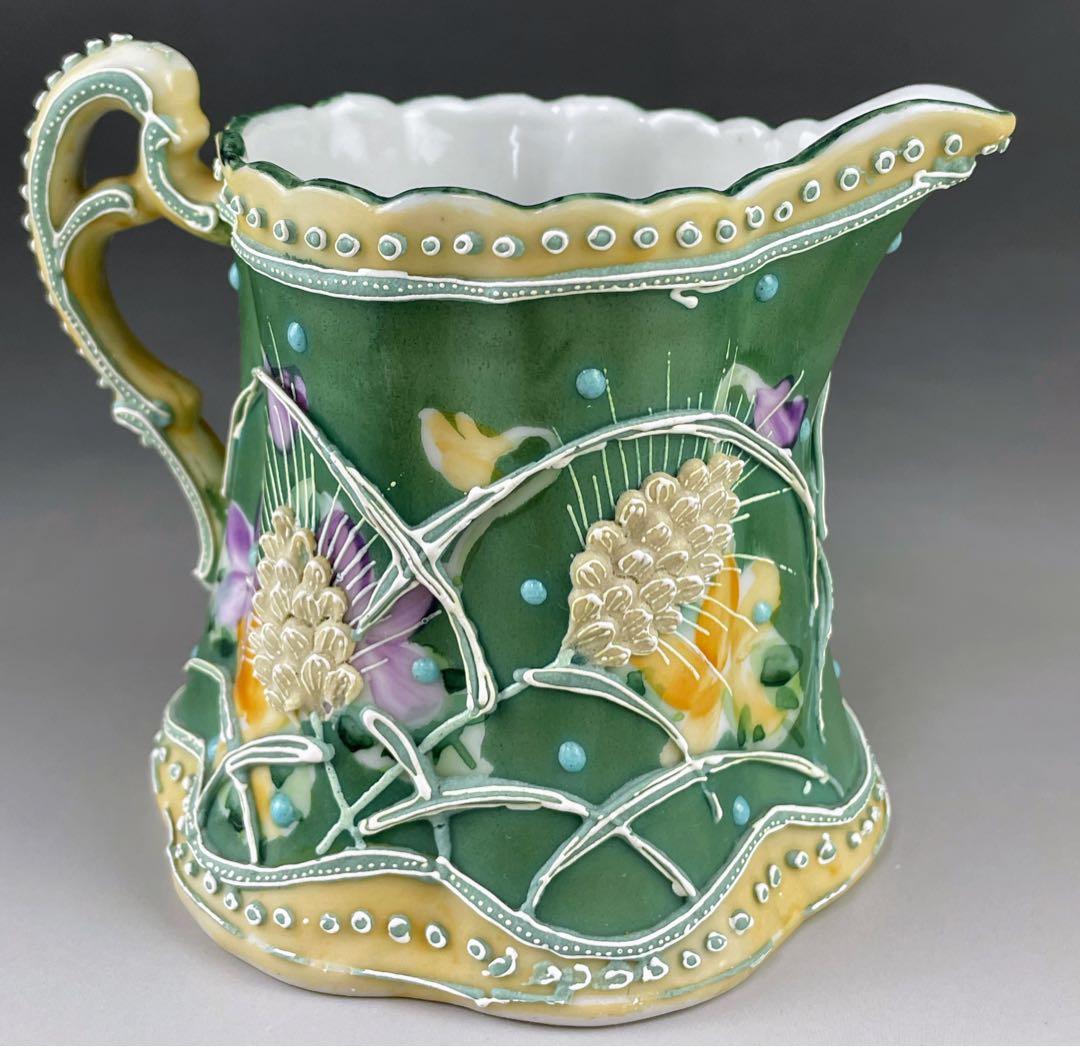 【希少】オールドニッポン アールヌーボー 麦図 一陳盛り上げ クリーマー ジャグ